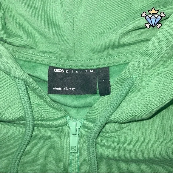 ASOS DESIGN MENS CROPPED QUARTER ZIP GREEN PULLOVER SIZE LARGE RETRO LOGO - Picture 8 of 9